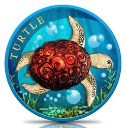 2022 - 1 oz Silver New Zealand Sea Turtle - Space colored and painted w Box & COA