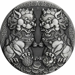 2021 Australia $2 Double Pixiu Antiqued 2 oz .9999 Silver Coin
