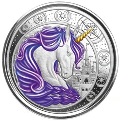 2023 - Ghana Unicorn ""Aurora"" 1oz Silver 999 Color with Certi Log Coincard
