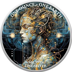 2022 - 1 Oz Silver $1 Fiji Glow In The Dark ARTIFICIAL INTELLIGENT BEAUTY Coin.