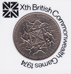1974 New Zealand One Dollar Xth British Commonwealth Games Commemorative Coin