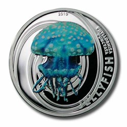 2010 - PITCAIRN ISLANDS 2 DOLLARS, JELLYFISH, SILVER PROOF COIN, CoA