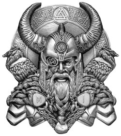 2022 - Ghana Norse Gods Odin Ultra High Relief Silver Plated Antiqued GH¢2 Coin