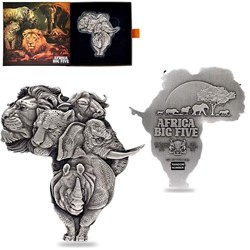2022 - 1 Oz Silver Coin Chad 5000 CFA Francs Big Five Africa Shaped High Relief