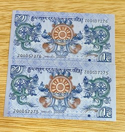 2013 - Bhutan 1 Ngultrum Pair Replacement Bank Notes - Z00057275 - 76 (UNC)