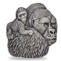 2023 - 1 Oz Silver Coin Chad 5000 CFA Gorilla & Child Shaped Antiqued High Relief