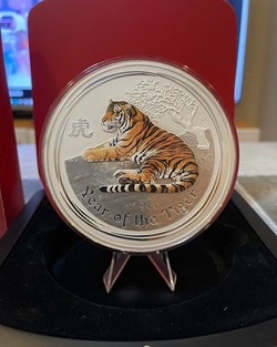 2010 Australia $30 (Series II) Lunar Year Of Tiger 1-Kilo Silver Coin with Topaz Gems on Eyes
