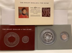 1990 - Holey Dollar & Dump Silver Proof Pair 1Dollar and 25Cent, silver proof coin.