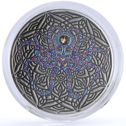 2020 - Ghana 2 cedis Mandala Art Animals Octopus Marine Life Fauna silver coin