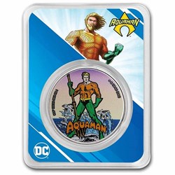 2023 - 1oz Silver Samoa BU Color COIN CARD TEP AQUAMAN $5 Starter