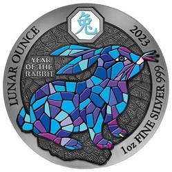 2023 1 Oz Silver 50 Francs Rwanda AZURE YEAR OF THE RABBIT Coin.