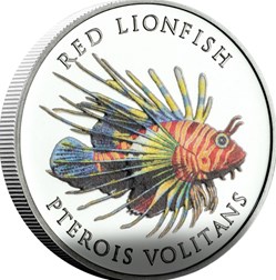 2023 - Red Lion Fish 1oz Silver Color $1 Pitcairn Islands PP / Proof with Original Packaging