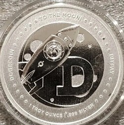 DOGE To The Moon Dogecoin 1 Troy Oz .999 Fine Silver Round Coin - in capsule