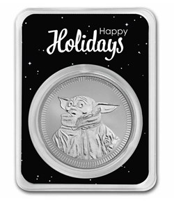 2023 Niue 1 oz . 999 silver Grogu Baby Yoda in Serialized Happy Holidays In TEP