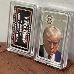 2024 - 1 Oz .999 Silver Bar: Trump Mugshot Logo Ltd Ed. Of 250 PCs Hand Painted
