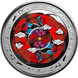 2023 - Koi Fish 1 Oz 999 Silver Color Fiji 1 Dollar Proof with Original Packaging