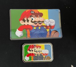 Mario Running Quad CoLoR- 1 oz troy .999 Fine Silver Enameled Bullion Bar w. COA