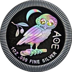 2020 2$ Athenian Owl Ruthenium Hollo 1Oz Silver With Swarovski Crystals