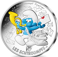2020 - Coin of 10 euro silver colorized the postman smurf