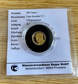 2014 - Gold - Ivory Coast 100 francs gold PP Pope Benedict XVI