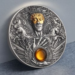 2022 - Helios Divine Faces of the Sun 3 oz Antique finish Silver Coin 5$