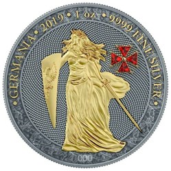 2019 Germania Red Crystal Cross 1oz Silver Antique Finish Coin