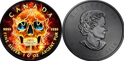 2018 - 5 Dollars BURNING SKULL Maple Leaf Ruthenium 1 Oz Silver Coin 5$ Canada