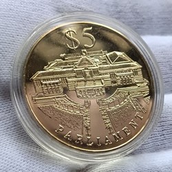 1999 Singapore $5 - Parliament ( 38.7mm Copper-nickel Proof-like)