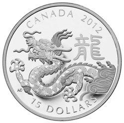 2012 $15 YEAR OF THE DRAGON - PURE SILVER COIN
