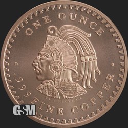 2023 - 1 OZ AZTEC CALENDAR ROUND 1 Oz .999 Pure Fine Copper BU GSM