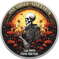2022 1 Oz Silver $1 Fiji Glow In The Dark SKELETON EARTH Colored Coin.