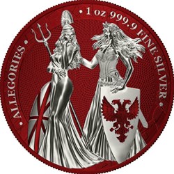 2019 - Germania Coin 5 Mark The Allegories 1oz Silver i-color Dark Red