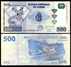 2013 - Banknote Billet - Banque Centrale Du CONGO, 500 FRANCS UNC