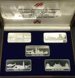 1979 Historical Monuments Of Singapore 🇸🇬 5 Solid Sterling Silver Ingots.