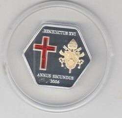 2006 - Cook Islands 5 $ Pope Benedict Silver Gold Application Swarowski