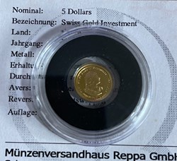 2010 NAURU - $5 IN 9999 GOLD (0.5G), PP - SWISS GOLD INVESTMENT