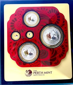 2011 year of the rabbit gold coin and coloured silver coin