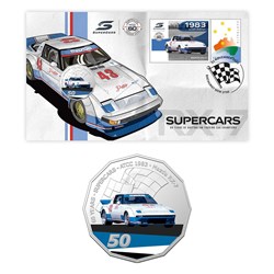 2020 Australia PNC Supercars Mazda RX-7 Stamp & 50c Coloured UNC Coin