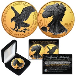 2022 1 oz .999 Silver American Eagle US Coin 24K Gold Gilded w/ Black Ruthenium