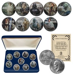 1976 - STAR WARS Genuine Eisenhower Dollar 9-Coin Set w/ BOX - OFFICIALLY LICENSED