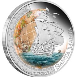2011 Tuvalu Coloured 1oz Silver Proof Ships That Changed the world - Santa Maria