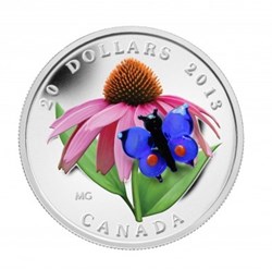 2013 - Canada $20 Fine Silver Coin - Purple Coneflower w/ Venetian Glass Butterfly