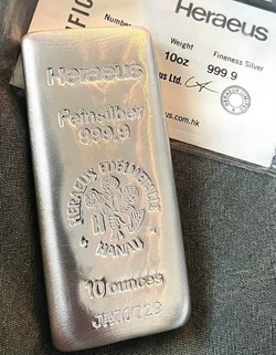HERAEUS 10 OZ Silver Barf Bullion