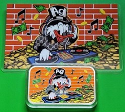 Rare 1 oz. Disney .999 Fine Silver Color Hand Enamel Bar w COA DJ Scrooge McDuck