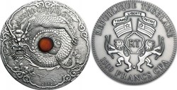 2012 - Togo 1500 Francs Year of the Dragon Amber Lunar “1” 2 Oz Silver Coin