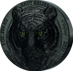 2021 - Ivory Coast Big Five Asian Tiger 5oz Silver Black Silk Finish Coin