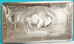 PURE TITANIUM Buffalo Bar 1Oz .999 Fine Titanium BULLION Investment Bar 1 Ounce