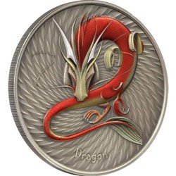 2023 - Dragon World of Cryptids 1 oz Antique Finish Silver Coin 2$ Niue