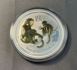 2016 - Silver! Gilded Gold by Perth Mint 1 troy oz .999 Fine $1 Lunar II Coin
