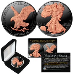 2022 BLACK RUTHENIUM 1oz .999 Fine Silver American Eagle Coin - 23K Rose Gold